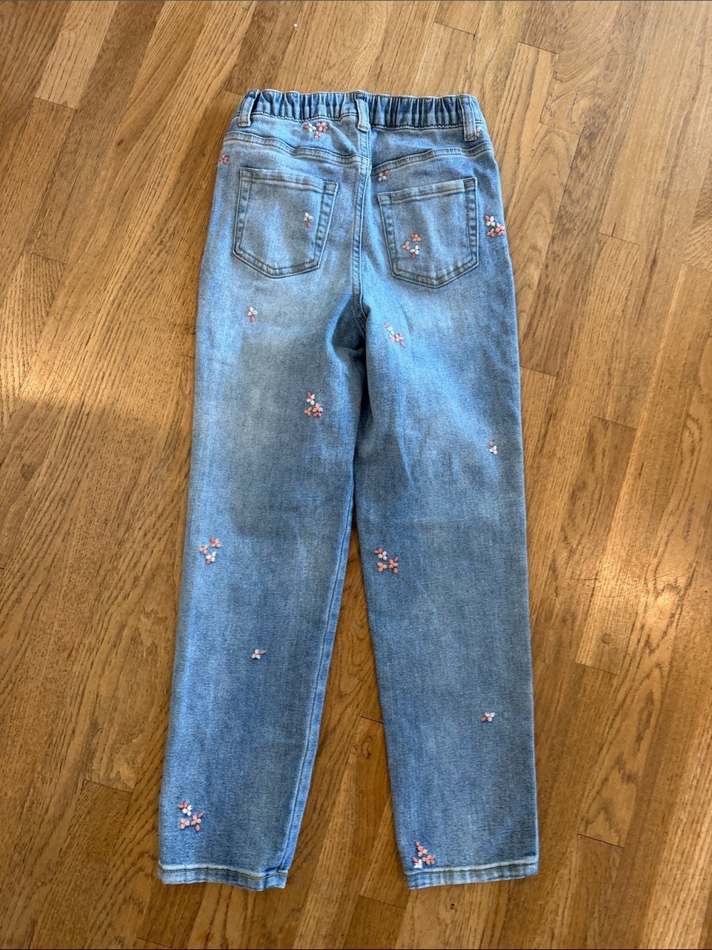 Cat & Jack Light Blue Skinny Jeans with Pink Floral Embroidery girls size 10 - Picture 2 of 8
